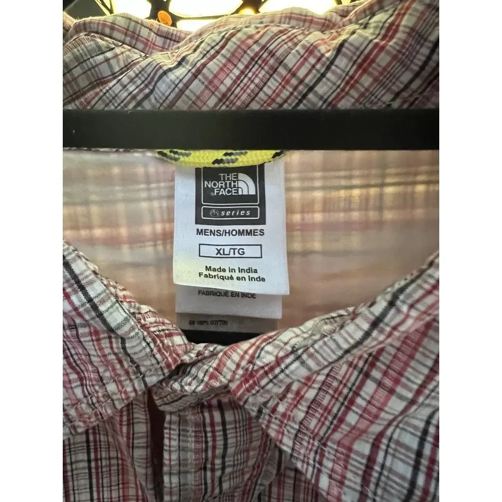 The North Face‎ Long Sleeve Button Lightweight Shirt Mens XL Red Beige Plaid